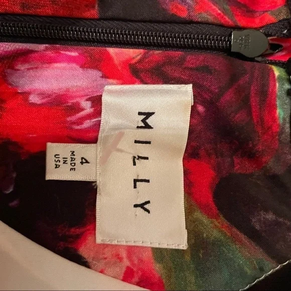 Milly New York Floral Sheath Dress with Mesh Inset & Piping - Picture 10 of 16